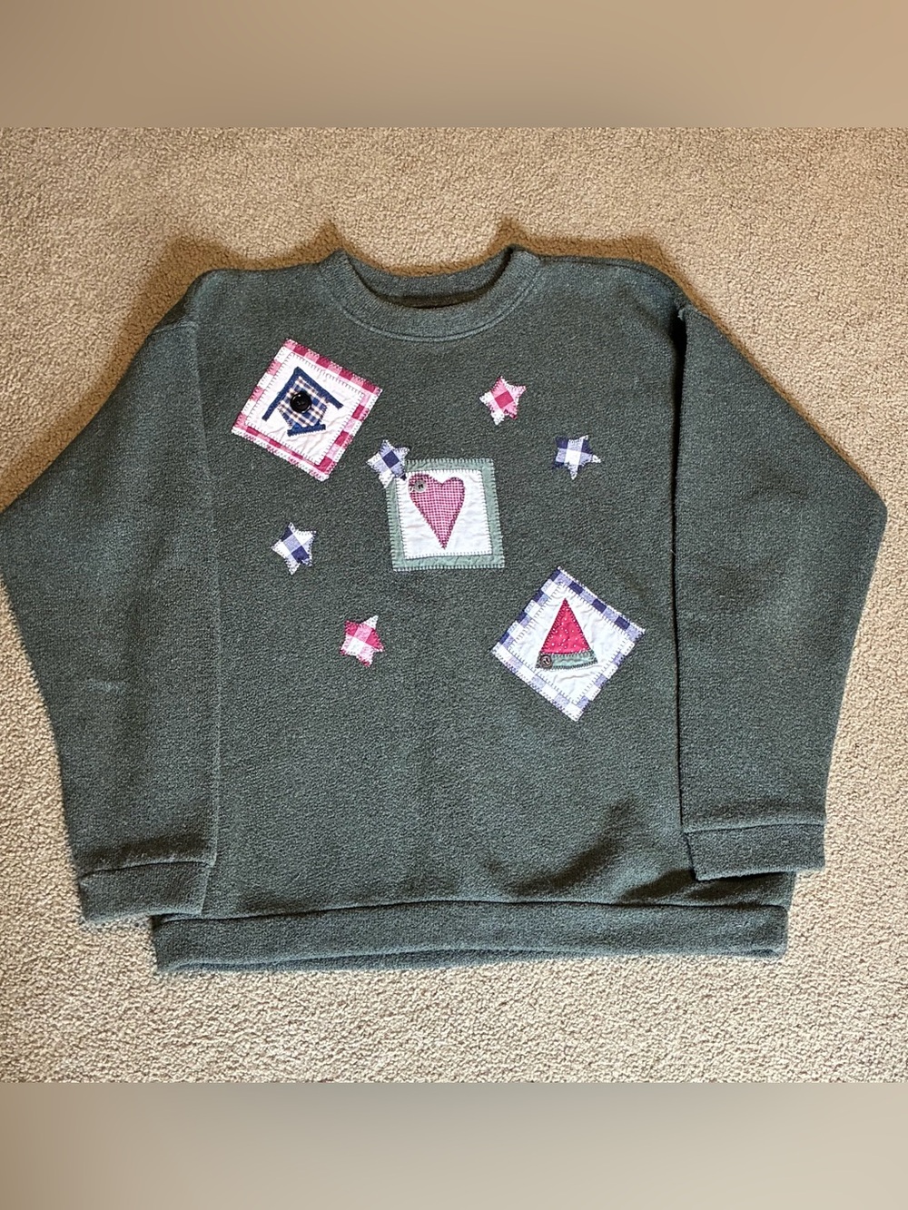 VTG Shirt Wurks Cozy Cabin Sweatshirt Green Patchwork Grannycore L Cottagecore